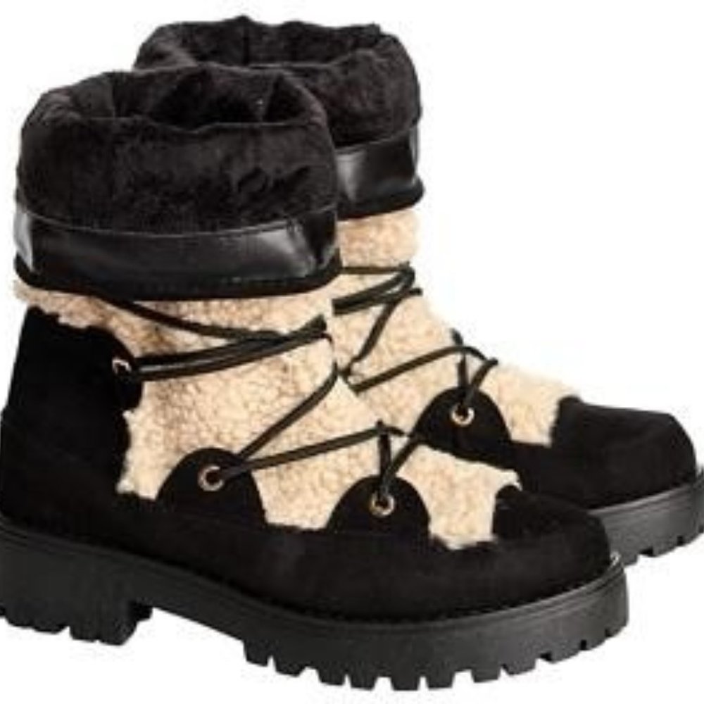 Bamboo Women's Dressy Black Suede Fur Shaft Boot w/Shoe Laces